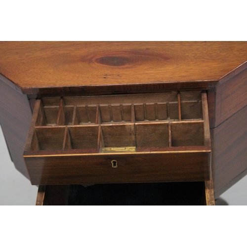 1023 - A 19TH CENTURY MAHOGANY OCTAGONAL SHAPED WRITING / WORKTABLE, with a fitted drawer, above a deep dra... 