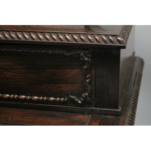 1025 - A GOOD 19TH CENTURY ANGLO INDIAN ROSEWOOD SECRETAIRE CABINET, the upper section with moulded and car... 