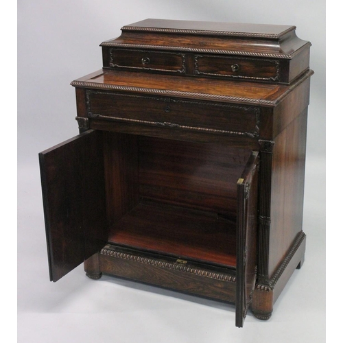 1025 - A GOOD 19TH CENTURY ANGLO INDIAN ROSEWOOD SECRETAIRE CABINET, the upper section with moulded and car... 