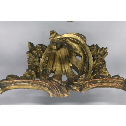 1026 - A VERY GOOD NEAR PAIR OF 18TH CENTURY CARVED AND GILDED CONSOLE TABLES with serpentine marble tops. ... 