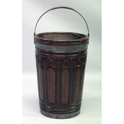 1027 - A LARGE MAHOGANY PEAT BUCKET, possibly Irish. 2ft 2ins high.