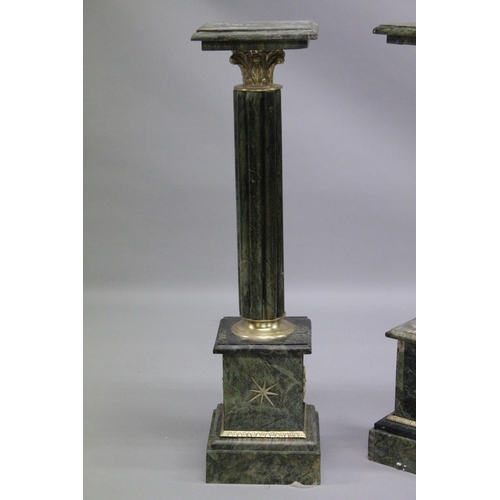 1028 - A PAIR OF MARBLE COLUMNS with square top.