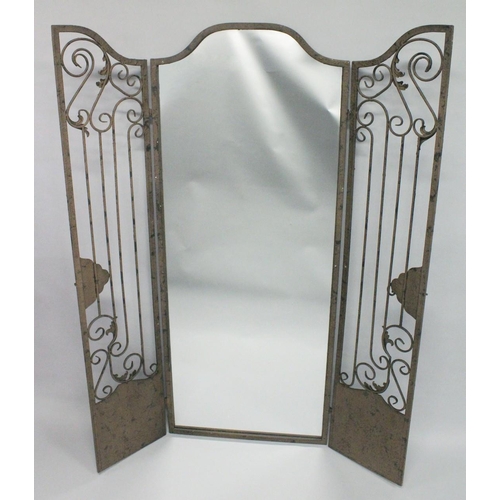 1034 - A WROUGHT IRON FOLDING GARDEN MIRROR. 4ft 11Iins X 2ft (closed).