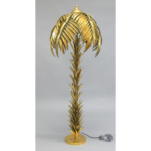 1039 - A DECORATIVE GILT METAL PALM TREE FLOOR STANDING LAMP. 6ft 2ins high.