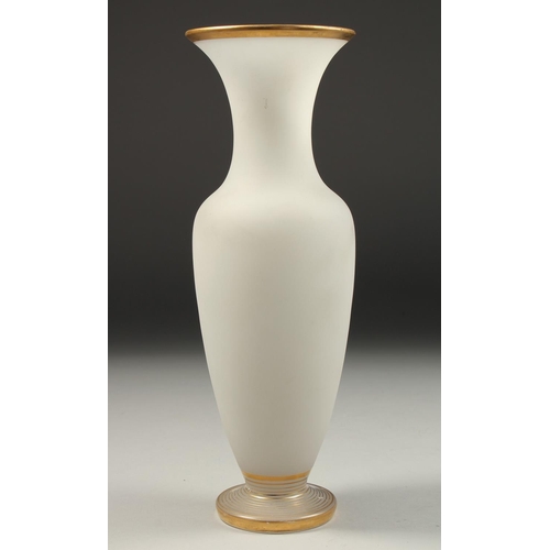 1091 - A FROSTED GLASS VASE edged in gilt. 11.5ins high.