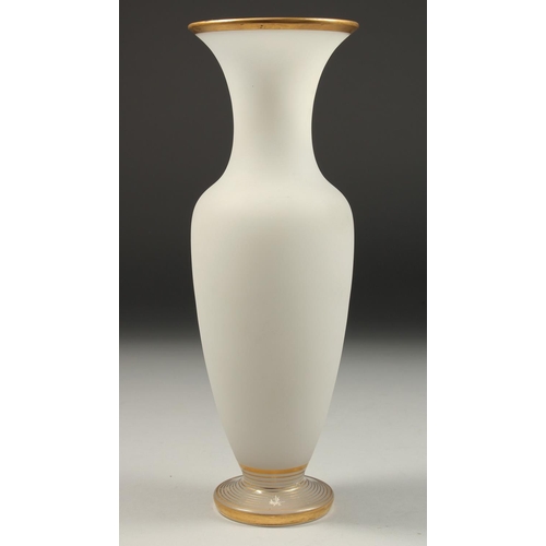 1091 - A FROSTED GLASS VASE edged in gilt. 11.5ins high.