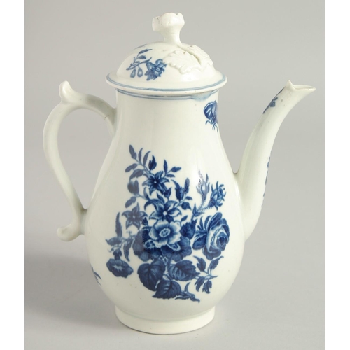 1095 - AN 18TH CENTURY WORCESTER FINE AND UNUSUALLY SMALL COFFEE POT AND COVER painted with flowers and but... 