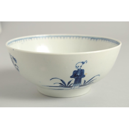 1096 - AN 18TH CENTURY WORCESTER BOWL painted with the Waiting Chinaman pattern, crescent mark.