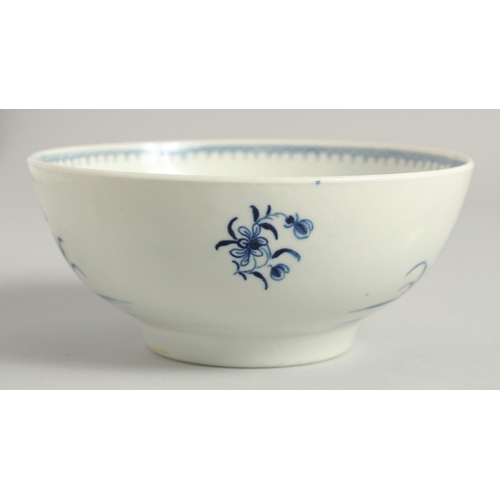 1096 - AN 18TH CENTURY WORCESTER BOWL painted with the Waiting Chinaman pattern, crescent mark.