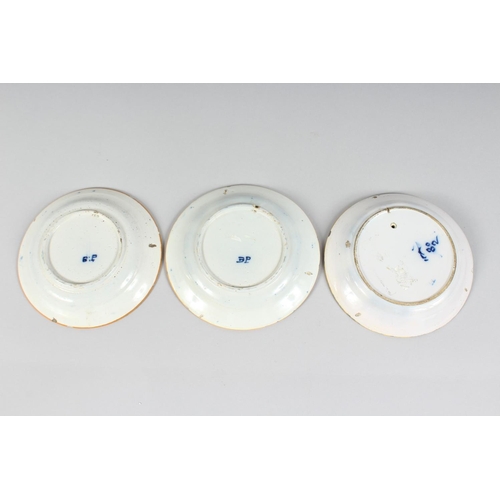 1158 - THREE SMALL 19TH CENTURY BLUE TIN GLAZE PLATES. 6ins diameter.