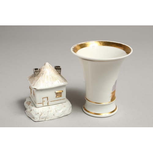 1178 - A PASTILLE COTTAGE BURNER AND A SPILL VASE (2).