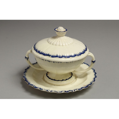 1192 - A CREAMWARE TUREEN AND COVER with stand, possibly LEEDS.