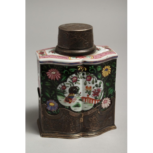 1193 - A 19TH CENTURY SAMSON OF PARIS TEA CANISTER with silver mount. 4.5ins high.