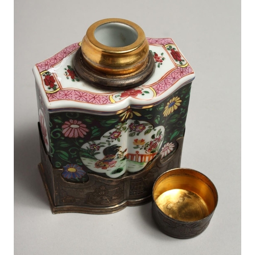 1193 - A 19TH CENTURY SAMSON OF PARIS TEA CANISTER with silver mount. 4.5ins high.