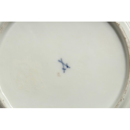 1195 - A MEISSEN PLATE painted with flowers. Cross swords mark in blue. 8ins diameter.