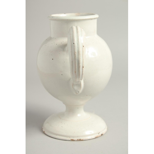 1206 - A GOOD LARGE 18TH CENTURY DUTCH DRUG JAR with handles and spout. 8ins high.