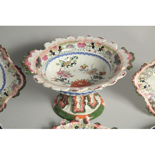 1222 - A GOOD MASONS IRONSTONE DESSERT SERVICE, comprising: comport, three shaped dishes, eleven seven inch... 