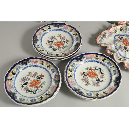 1222 - A GOOD MASONS IRONSTONE DESSERT SERVICE, comprising: comport, three shaped dishes, eleven seven inch... 