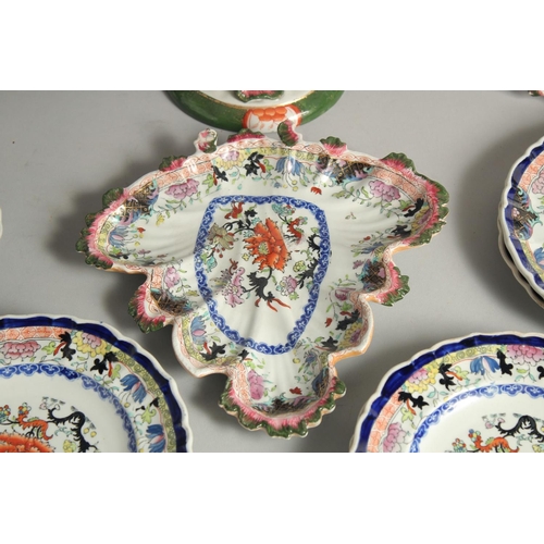 1222 - A GOOD MASONS IRONSTONE DESSERT SERVICE, comprising: comport, three shaped dishes, eleven seven inch... 