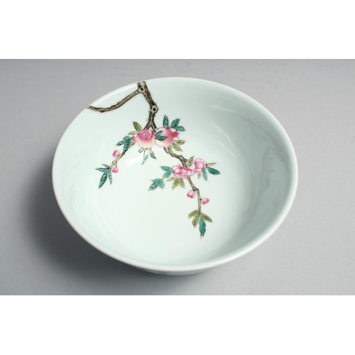 1265 - A CHINESE FAMILLE ROSE PORCELAIN BOWL, painted with pomegranate blossom and birds, the base with fou... 