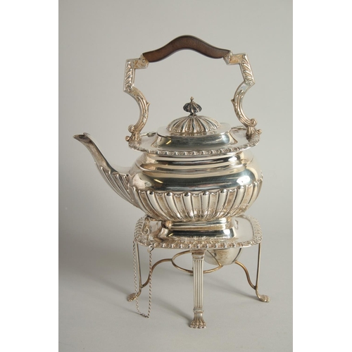 1920 - A GOOD SILVER FIVE PIECE TEA SET with spirit kettle and stand, tea pot, hot water jug, sugar basin a... 