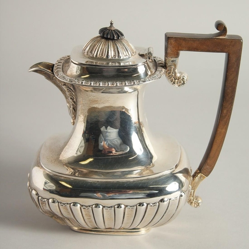 1920 - A GOOD SILVER FIVE PIECE TEA SET with spirit kettle and stand, tea pot, hot water jug, sugar basin a... 