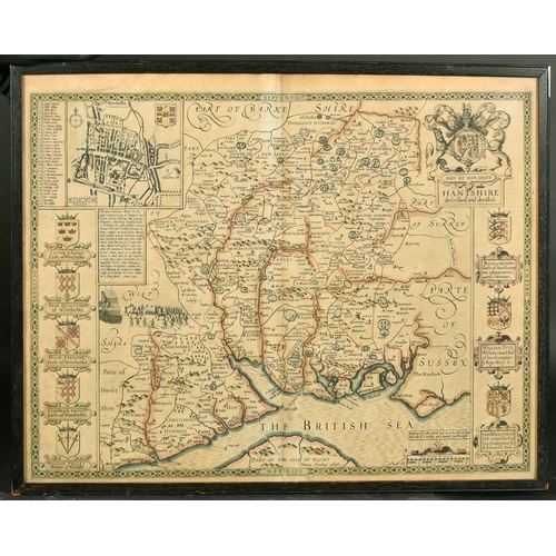 1 - A hand coloured engraved map of Hampshire, double glazed, 15.75