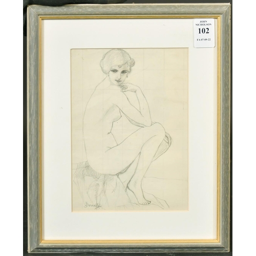 102 - Study of a female nude, pencil, bears signature, Joseph Bonello, 7