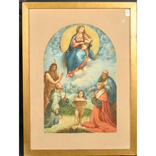 105 - 19th Century Roman School, The Holy family with Saints, watercolour, inscribed 'Roma 1871' and indis... 