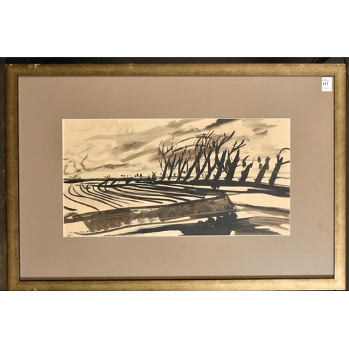 110 - David Smith, Circa 1947, an open landscape with fields, ink, signed and dated 1947, 9.75