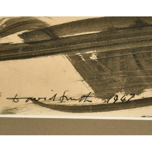 110 - David Smith, Circa 1947, an open landscape with fields, ink, signed and dated 1947, 9.75