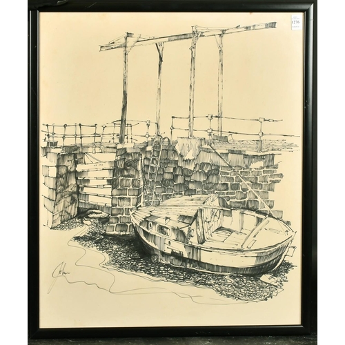 112 - John Uzzell Edwards (1934-2014) Welsh School, a boat moored by a quay, ink, signed, 25