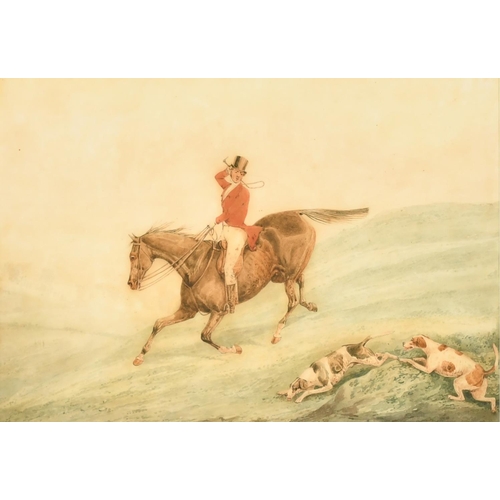 115 - Attributed to H. Alken (1785-1851) British, A huntsman on horseback with hounds on the scent, waterc... 