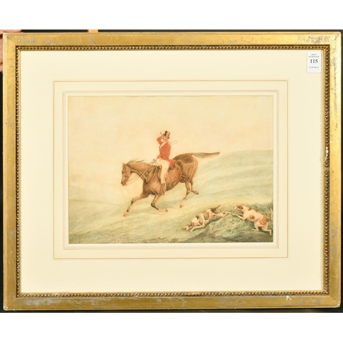 115 - Attributed to H. Alken (1785-1851) British, A huntsman on horseback with hounds on the scent, waterc... 