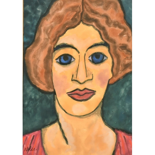 116 - After Emil Nolde, A Portrait of a young lady, watercolour, bears signature, 14