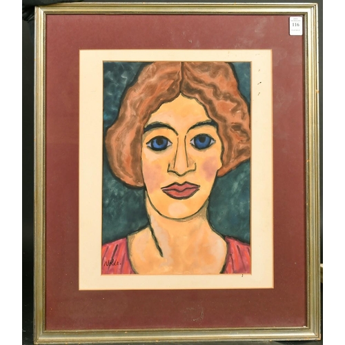 116 - After Emil Nolde, A Portrait of a young lady, watercolour, bears signature, 14