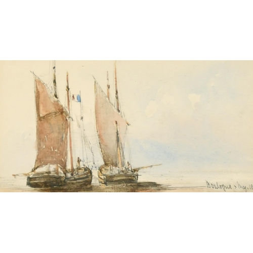 119 - 19th Century, A pair, sailing boats off the coast of Boulogne, May 1872, watercolours, both inscribe... 