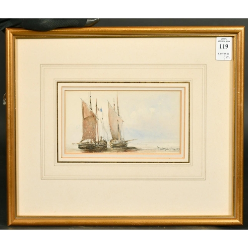 119 - 19th Century, A pair, sailing boats off the coast of Boulogne, May 1872, watercolours, both inscribe... 