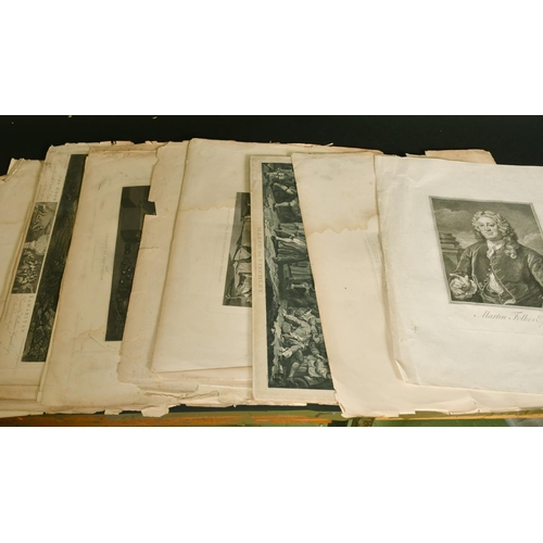 12 - A folder of prints, some by Hogarth, mostly portraits and figural, sizes from 9.5