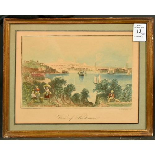 13 - Albert Henry Payne, A view of Baltimore and one of Boston, hand-coloured prints, both 6.25