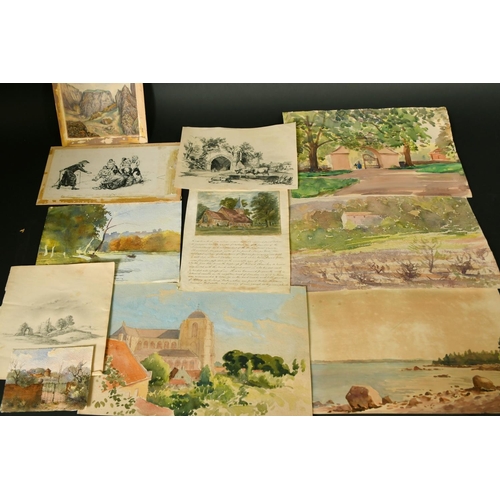 134 - A folder of watercolours, mostly landscapes, sizes from 2