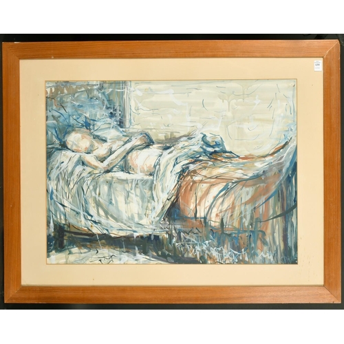 135 - Elizabeth Hadden-Cave (20th Century) A reclining female nude in bed, watercolour, signed and inscrip... 