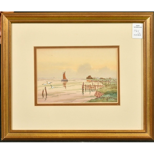 141 - A pair of watercolours, sailing boats at Lowestoft and Breydon Water, both inscribed and dated, 4.75... 