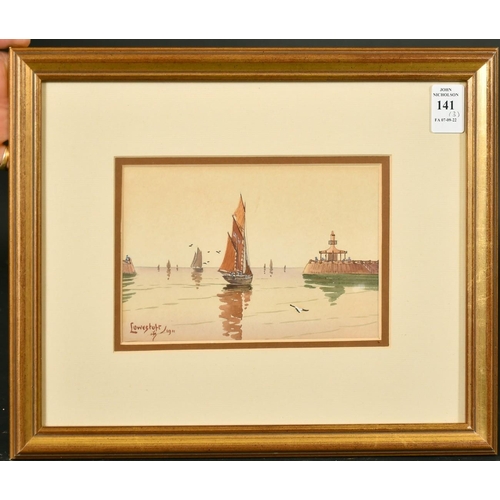 141 - A pair of watercolours, sailing boats at Lowestoft and Breydon Water, both inscribed and dated, 4.75... 