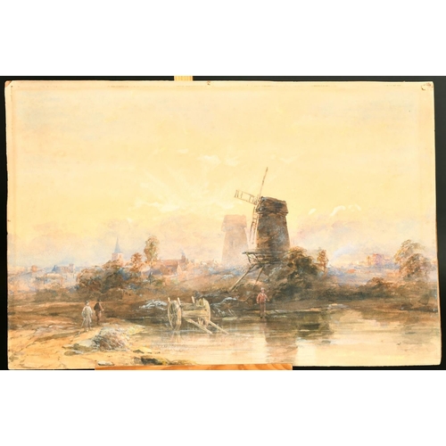 165 - British School (19th Century) An extensive landscape with windmills and a distant town, watercolour,... 