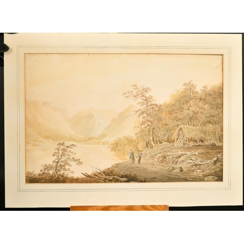 166 - William Pars (1742-1782) Two British views, watercolours with pen and ink, one of Ullswater with tra... 