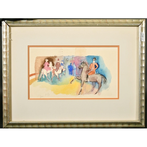 172 - Jean Dufy (1888-1964) French, 'Cavaliers' watercolour, signed in pencil, certificate verso from Gale... 