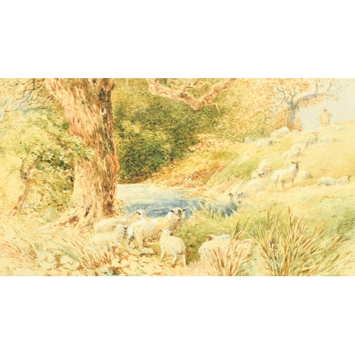 186 - Attributed to Miles Birket Foster (1825-1899) British, A shepherd and flock by a pond, watercolour, ... 