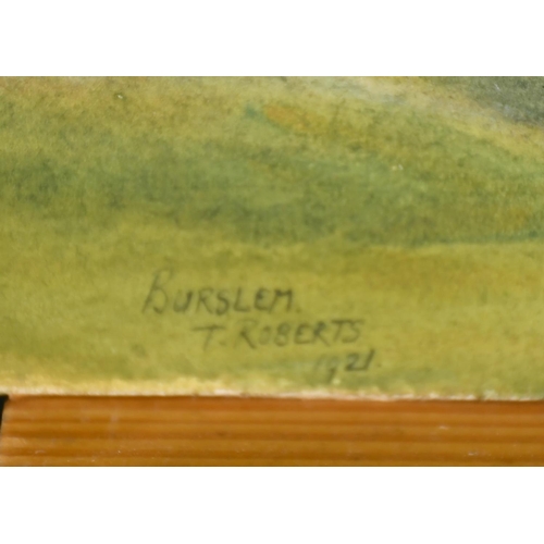 188 - T. Roberts (20th Century) Factories at Burslem, watercolour, signed, dated 1921 and inscribed and in... 