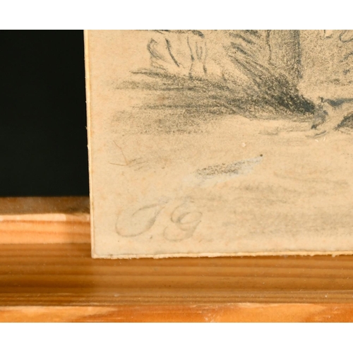 193 - Follower of Thomas Gainsborough, A lady in a landscape, charcoal with white heightening, bears initi... 